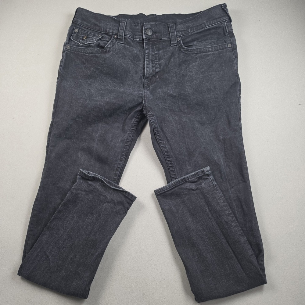 True Religion Rocco Relaxed Skinny Jeans Mens 38 Black Faded Flap Pocket Stretch